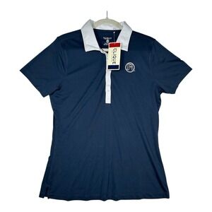 NWT Clique Performance Polo Shirt Womens Large L Navy Blue White Collar Golf Tee